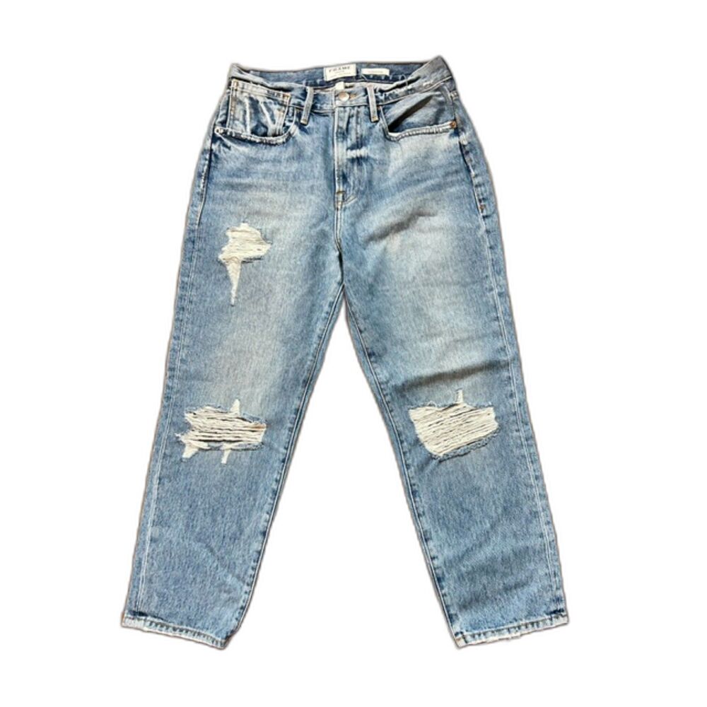 FRAME Le Stevie Crop Distressed Jeans Light Wash Blue 26 High Rise Crop